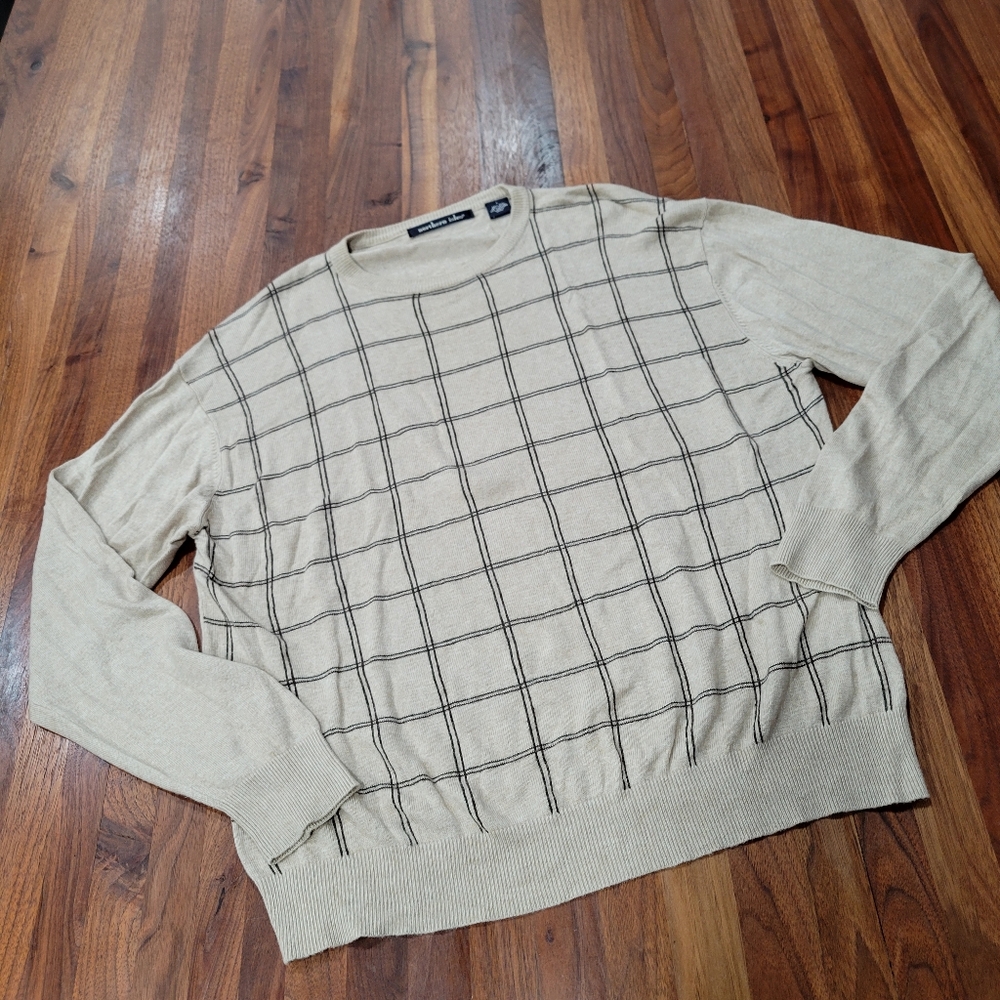Northern Isles Silk Rayon Cashmere Blend Windowpane Sweater Size Large